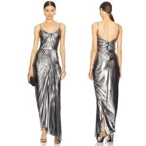 NEW Georgia Hardinge Dazed Maxi Dress Floor Length Silver Metallic Formal Gown 8